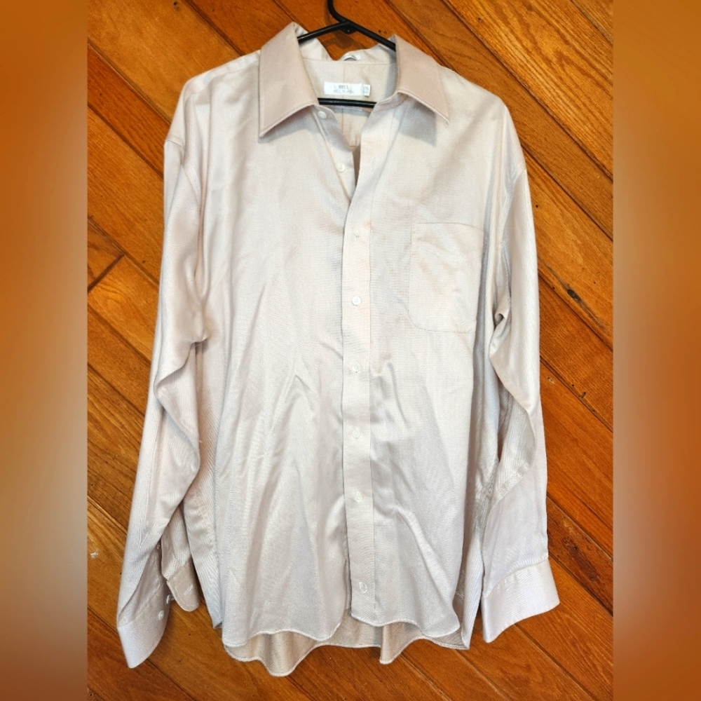 Bill Bill Blass 17.5 2 ply 80s cotton long sleeved shimmery cream dress Shirt